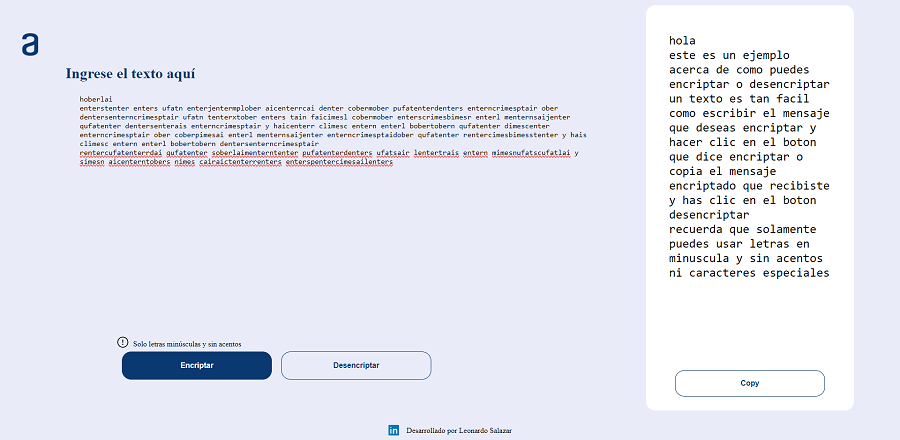 An image of the application text encryptor